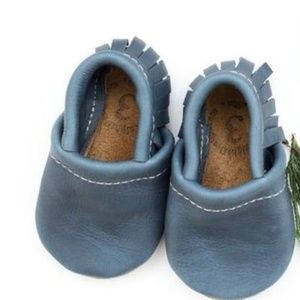 Unisex Leather Moccasin Baby Shoes - Denim